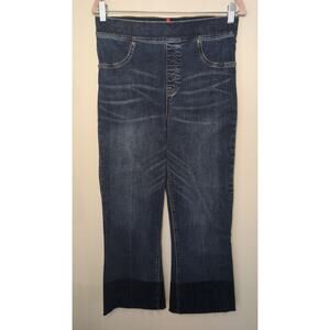 Spanx Pull-On Cropped Flare Jeans Raw Hem Denim L